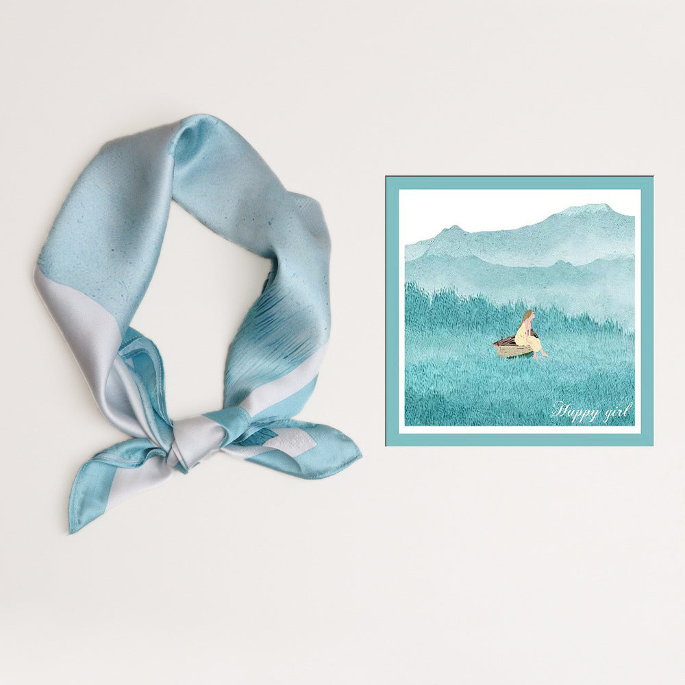 Ladies Silk Scarf with Modern Graphic Design and Luxurious Shine Lune London