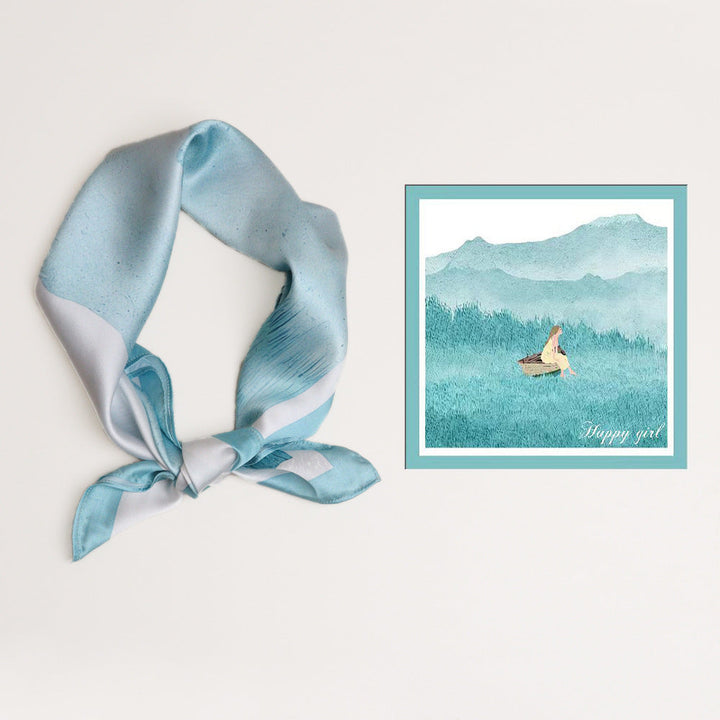 Ladies Silk Scarf with Modern Graphic Design and Luxurious Shine Lune London