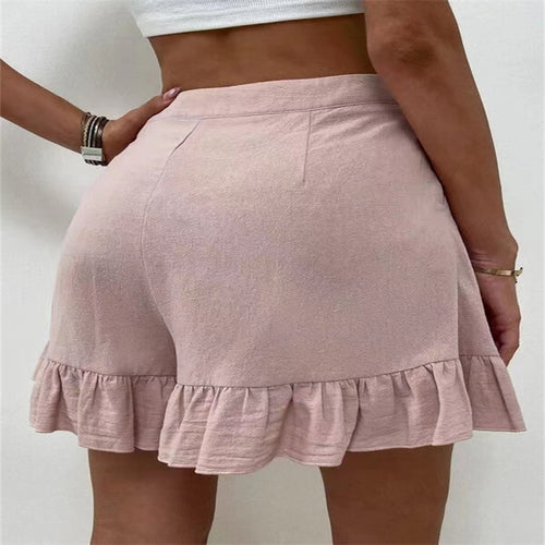 Ruffled shorts for women with elastic waistband and side pockets Lune London