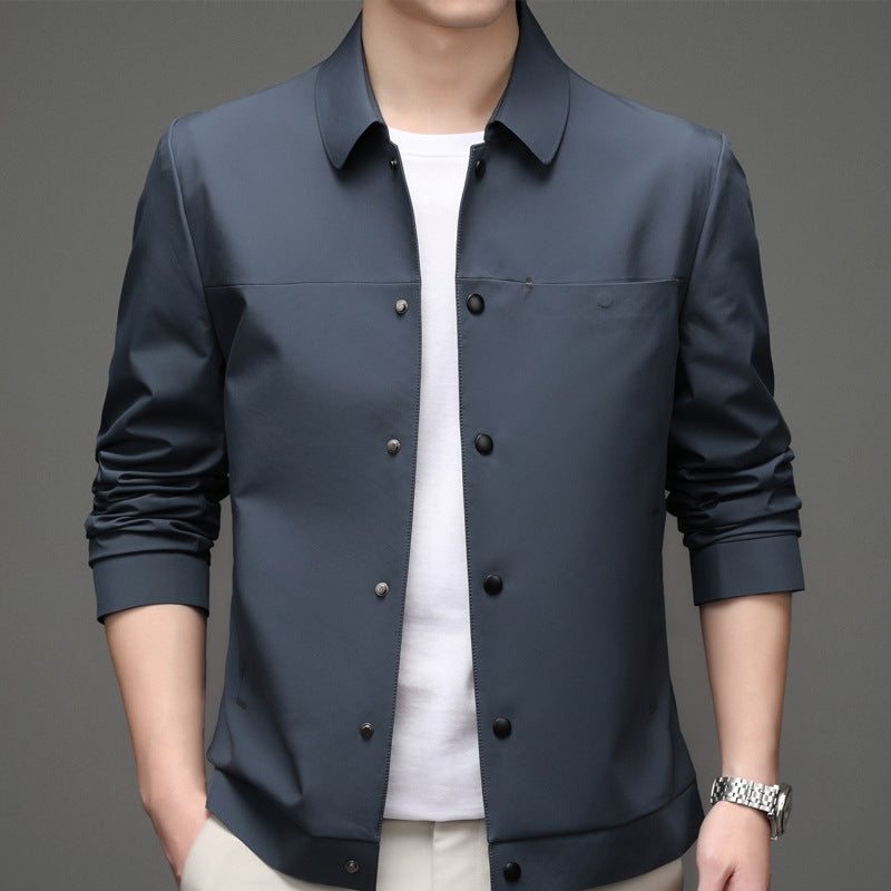 Elegant transitional jacket for men with practical snap button closure Lune London