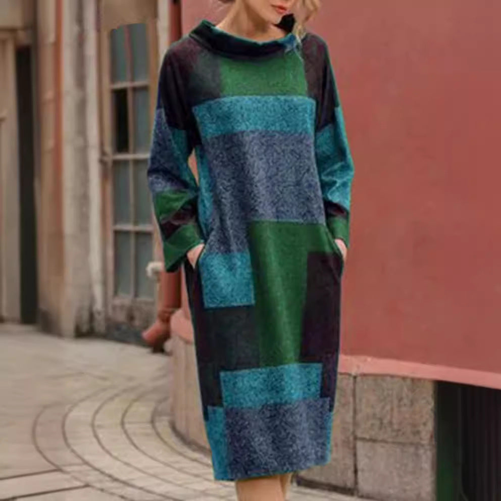 Women Oversized Dress with Geometric Patchwork Design Lune London
