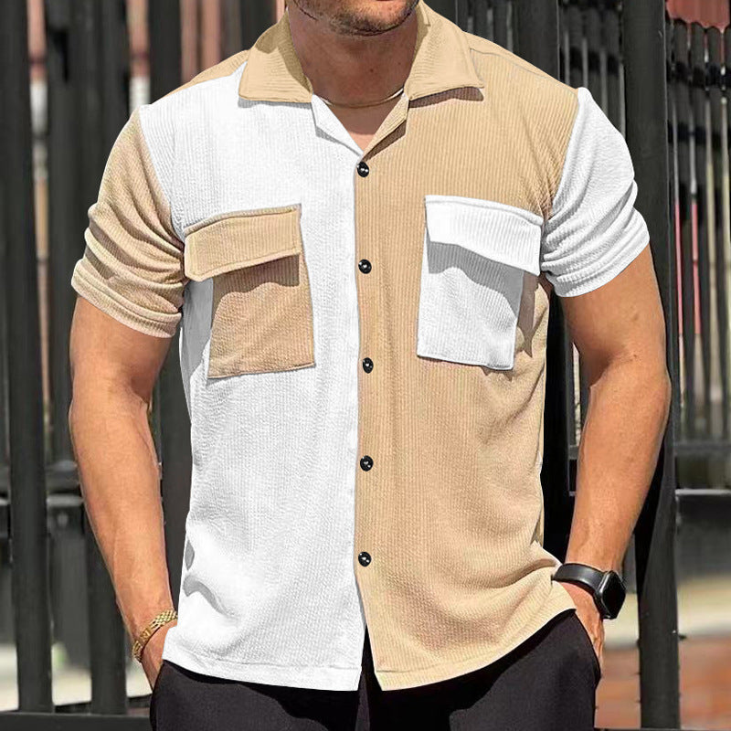 Trendy short-sleeved shirt for men with textured design and two practical chest pockets Lune London