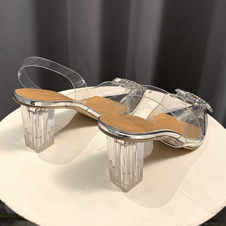 Women's Elegant Heels with Transparent Material and Sparkling Jewelry Detail Lune London