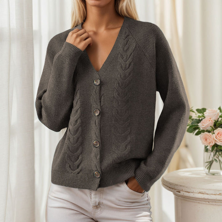 Women’s knitted jacket with V-neck and trendy twisted pattern Lune London