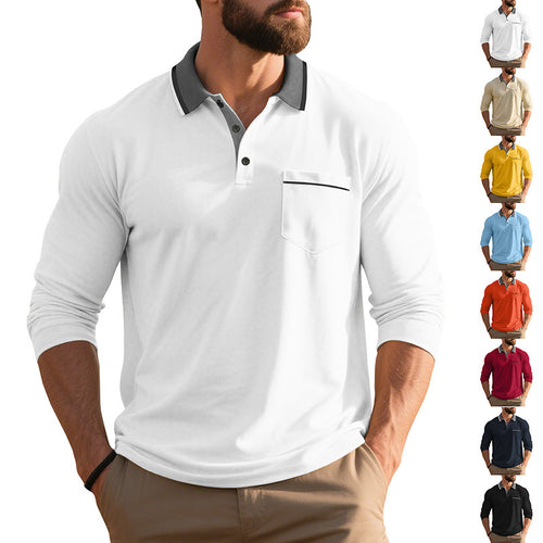 Long sleeve polo shirt for men, fashion, with textured surface and practical chest pocket Lune London