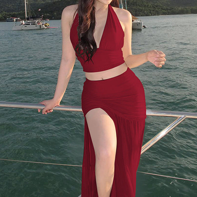 Women's crop-top set and high-waisted skirt