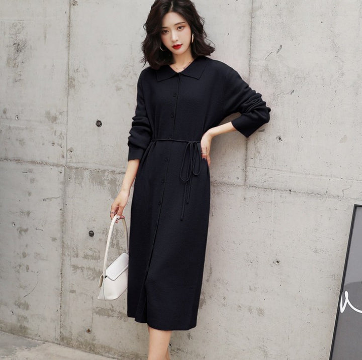 Robe tricotée mi-longue pour femme avec ceinture et fermeture à boutons Chic & Stil