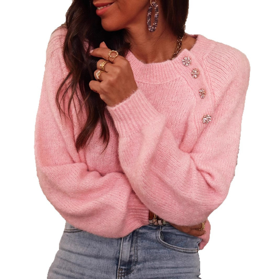 Ladies elegant loose sweater with rhinestone details Lune London