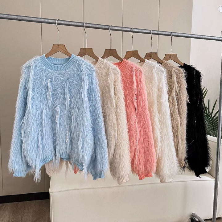 Fuzzy knit sweater for women with unique details Lune London