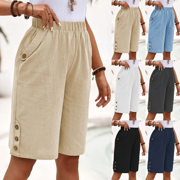 Lightweight women's shorts with practical button details Lune London