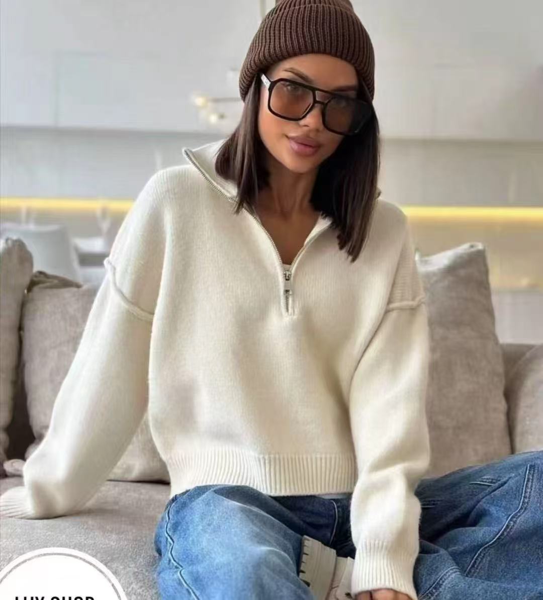 Pull oversized femme avec col montant et fermeture éclair Chic & Stil