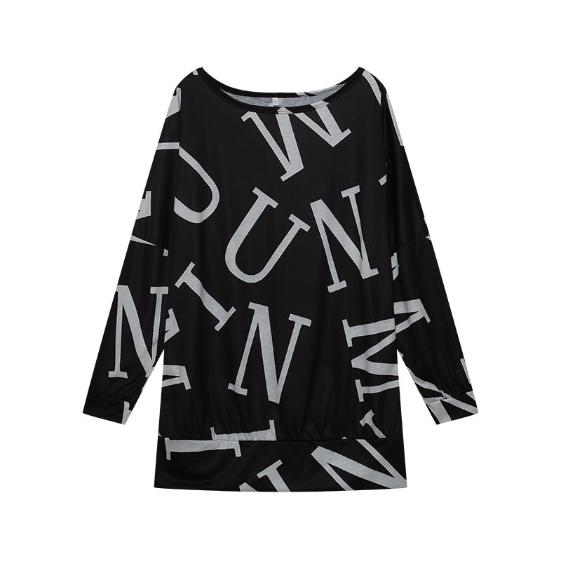 Oversized long sleeve t-shirt for women with modern print and elastic belt Lune London