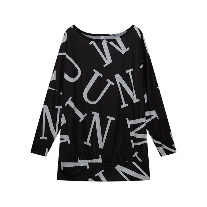 Oversized long sleeve t-shirt for women with modern print and elastic belt Lune London