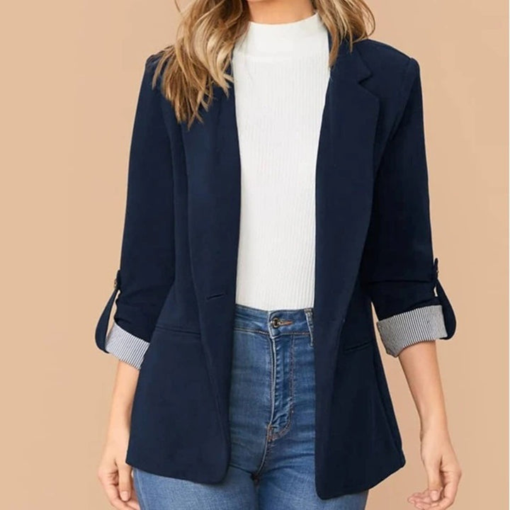 Ladies elegant blazer with structured design and practical lace detail Lune London