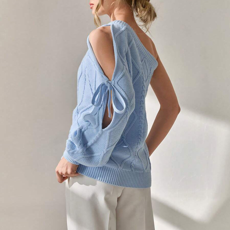 Knit sweater for women with asymmetrical cut-out details and an elegant ribbed design Lune London