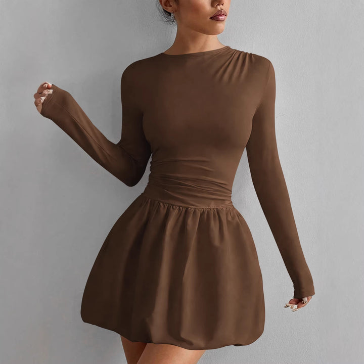 Women’s figure-flattering dress with long sleeves and gathered hem Lune London