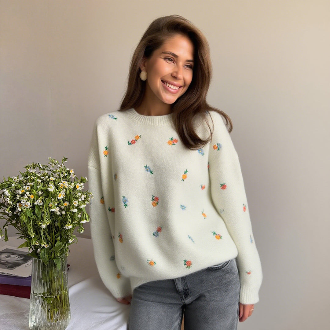 Ladies Playful Sweater with Floral Embroidery Lune London
