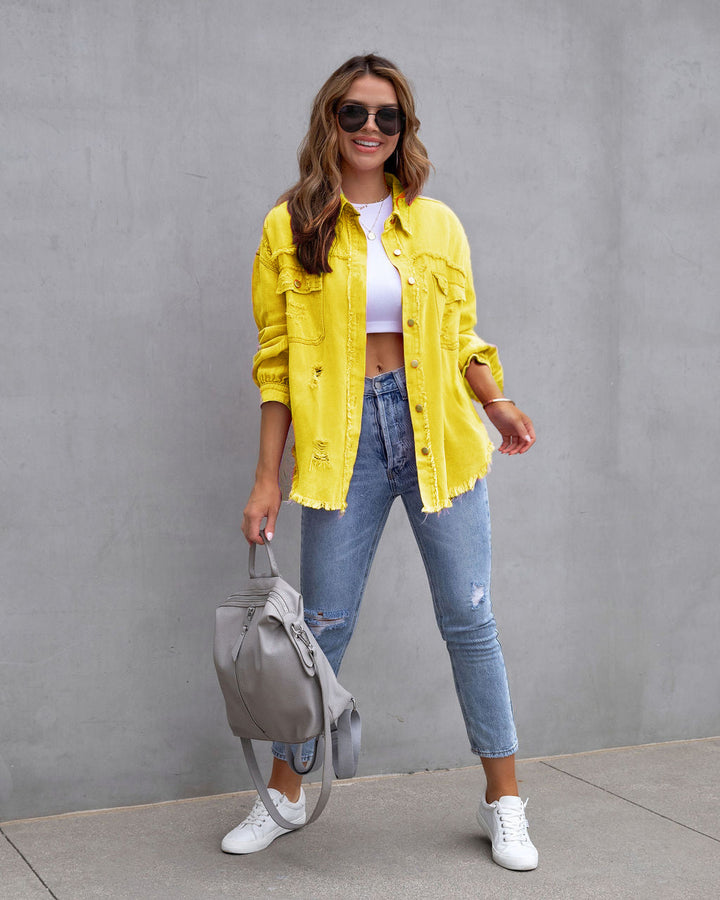 Women's denim jacket in a casual oversized cut with frayed details Lune London