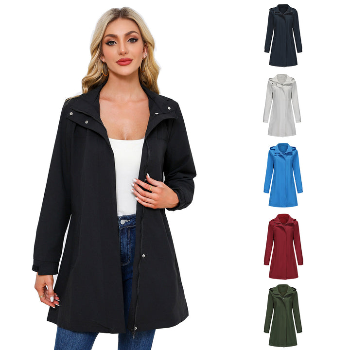 Functional transitional jacket for women with adjustable hood and practical pockets Lune London
