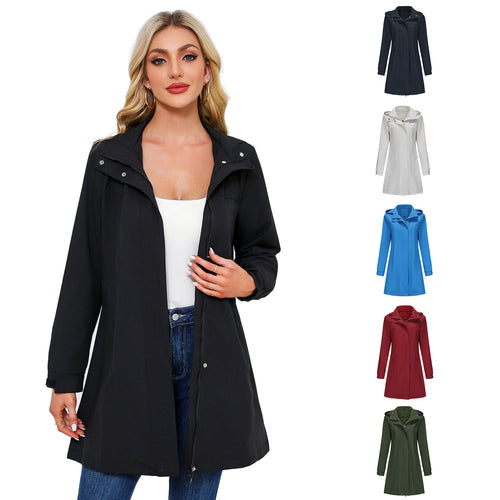 Functional transitional jacket for women with adjustable hood and practical pockets Lune London