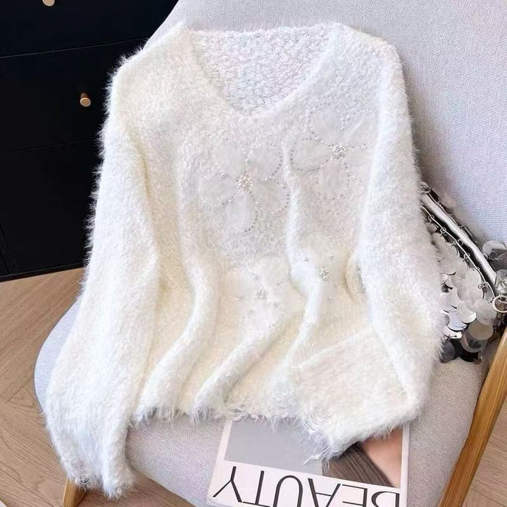 Pull côtelé pour femmes avec appliqués floraux Chic & Stil