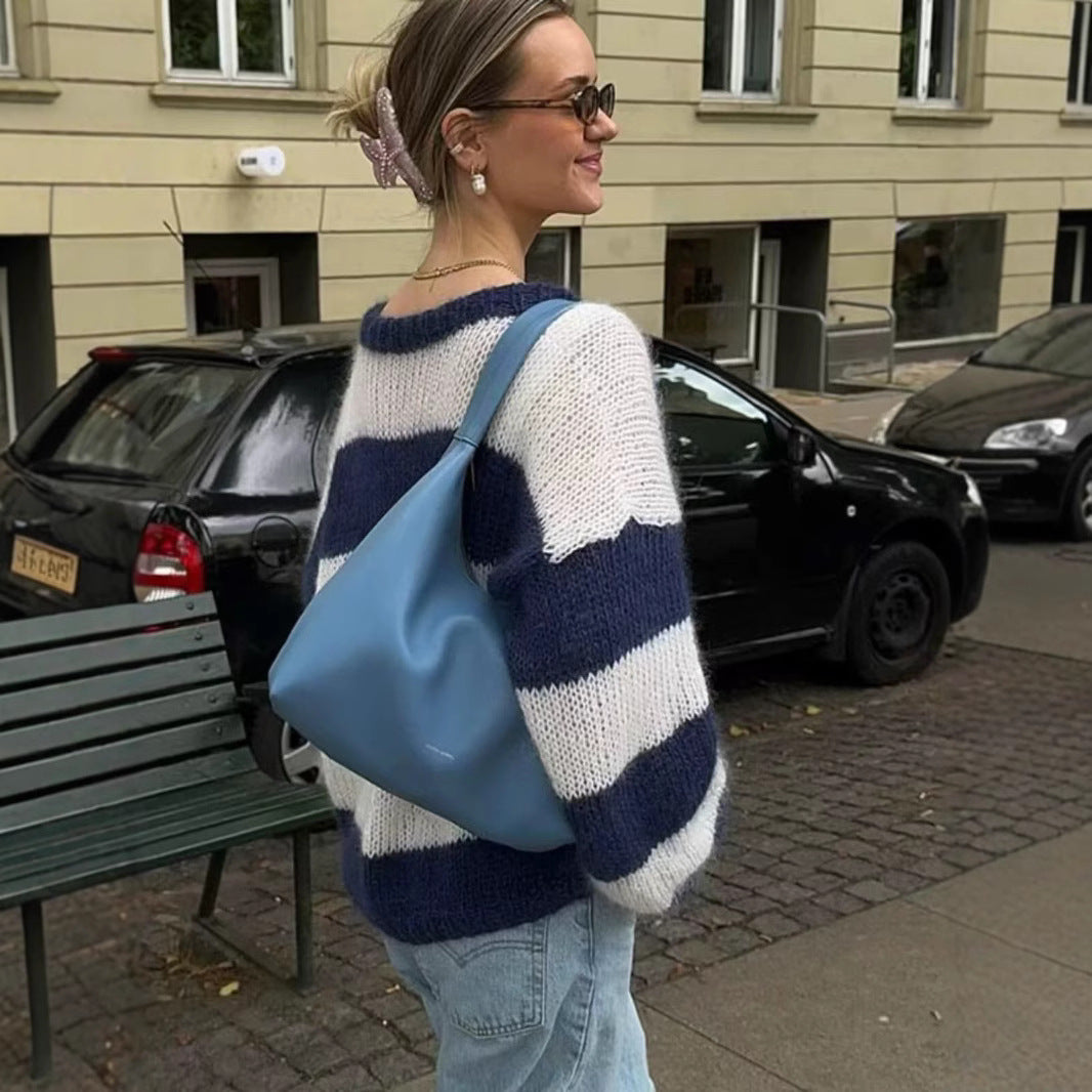 Pull en tricot rayé pour femme avec col rond Chic & Stil