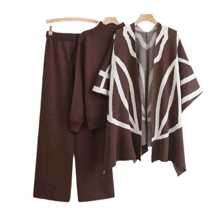Trendy knit loungewear set for women with graphic poncho design Lune London
