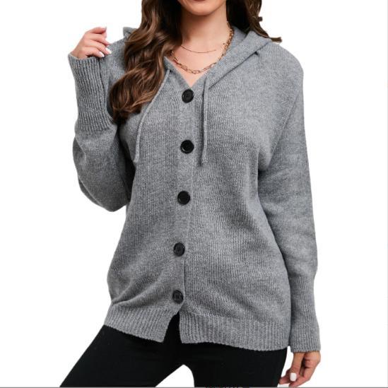 Women's knitted jacket with hood and button closure Lune London