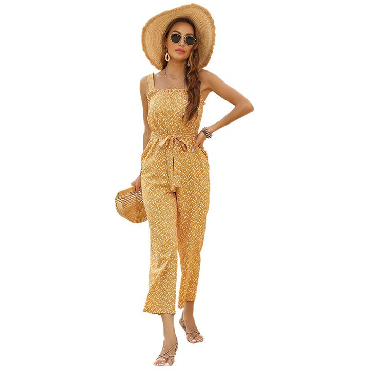 Lady jumpsuit with floral print and adjustable tie belt Lune London