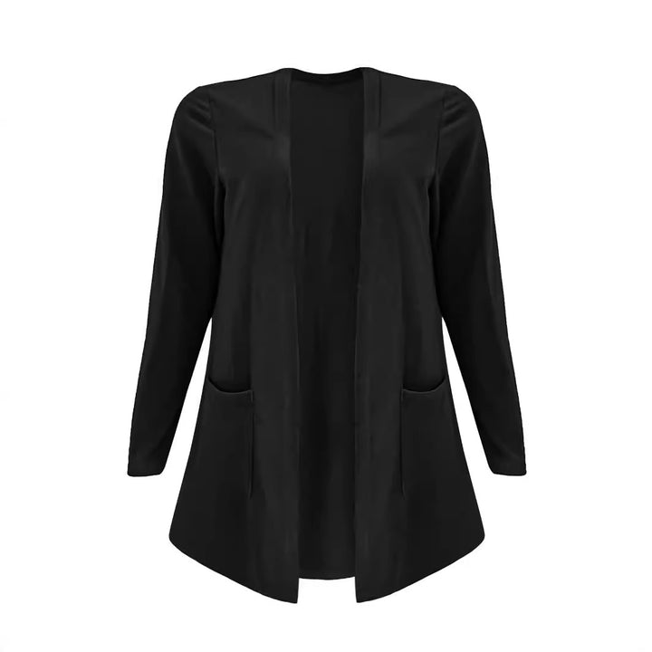 Ladies Long Sleeve Cardigan with Practical Pockets and Open Cut Lune London