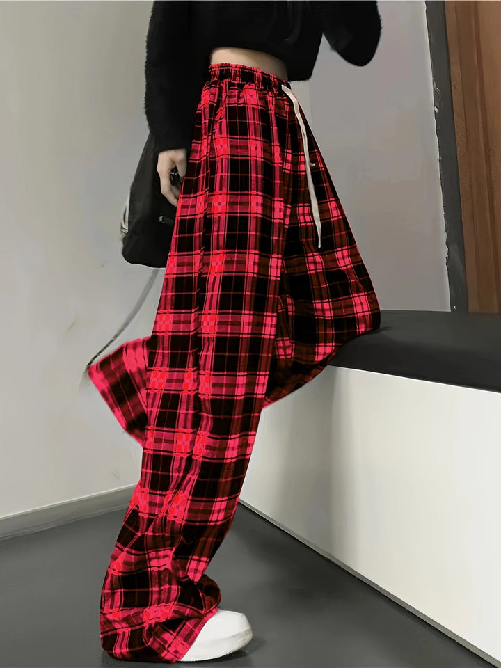Ladies Checked Leisure Pants with Elastic Waistband and Drawstring Lune London
