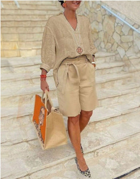 Tenue d'été décontractée pour femmes avec haut large et shorts Lune London