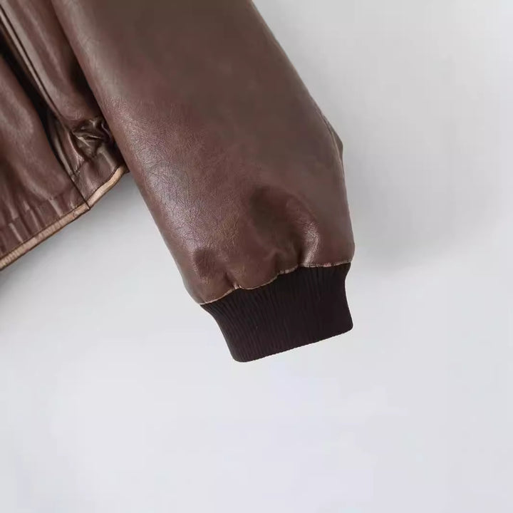 Veste en simili cuir tendance pour femmes avec fermeture éclair et poches à rabat Lune London