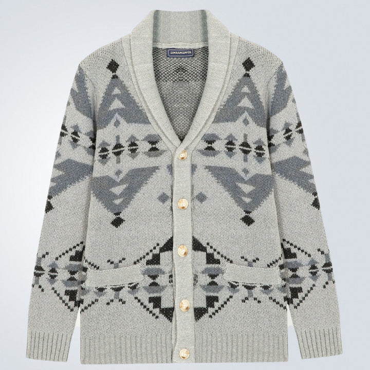 Men's knit jacket with a geometric pattern and a soft, warm lining Lune London