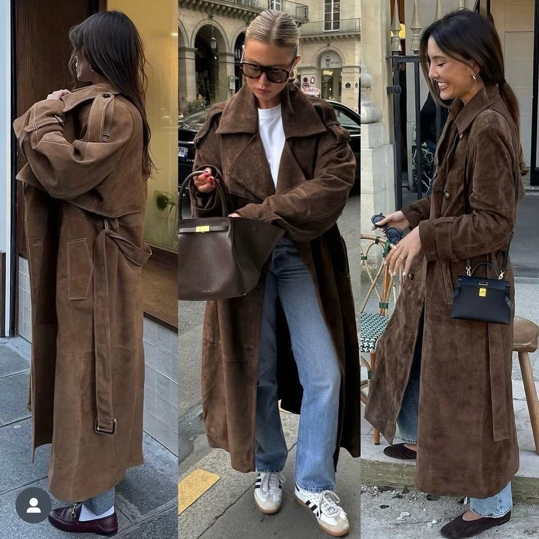 Manteau trench à la mode pour femmes en design suédé élégant avec ceinture pratique Chic & Stil