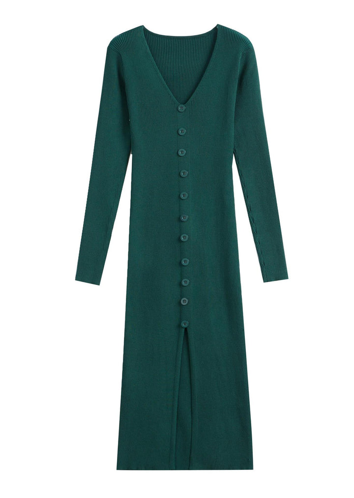 Knit dress for women with a finely structured ribbed texture and elegant button details Lune London