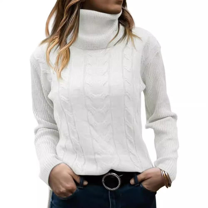 Knit sweater for women with high collar and relief pattern with braids Lune London