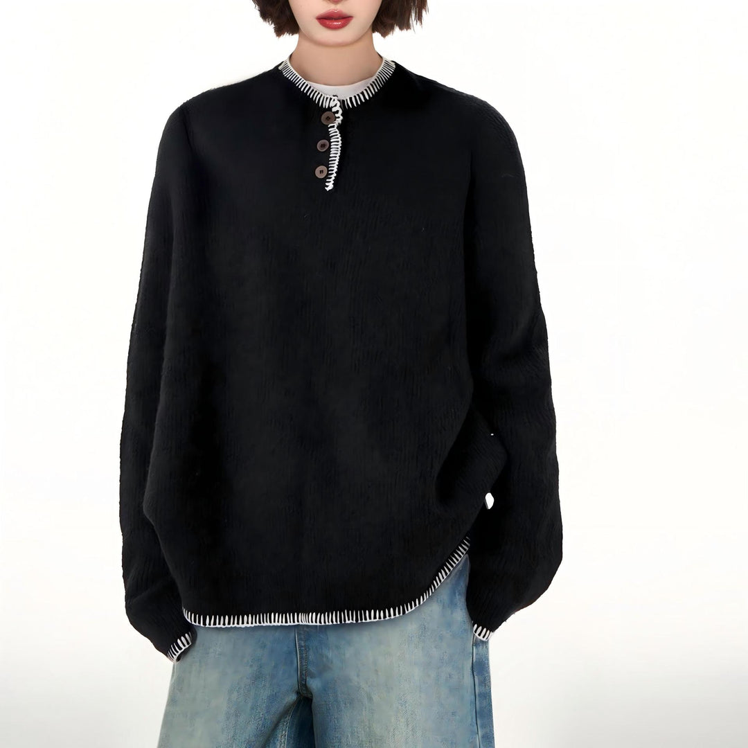 Pull en tricot épais pour femme avec patte de boutonnage décorative et coupe décontractée Chic & Stil