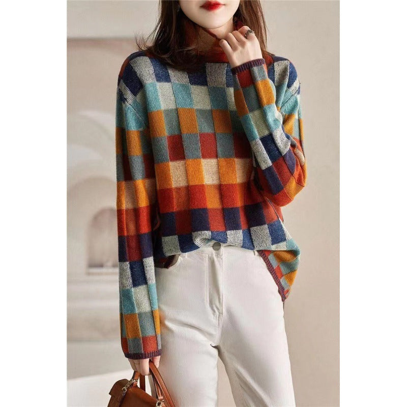 Sweater oversized pour femmes en motif carreaux Chic & Stil