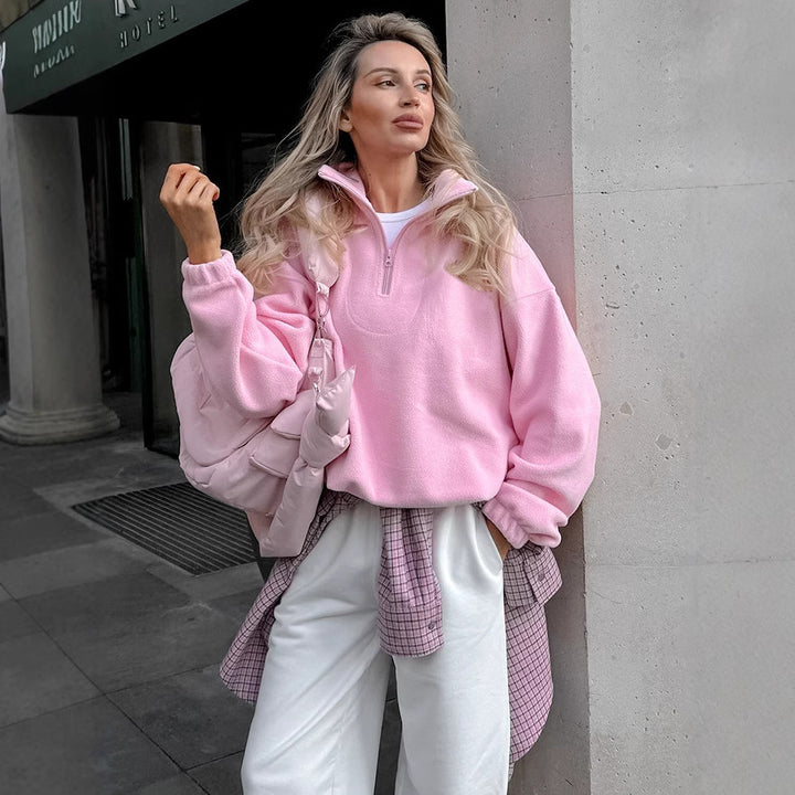 Women's Fleece Sweatshirt with Half-Zip Lune London