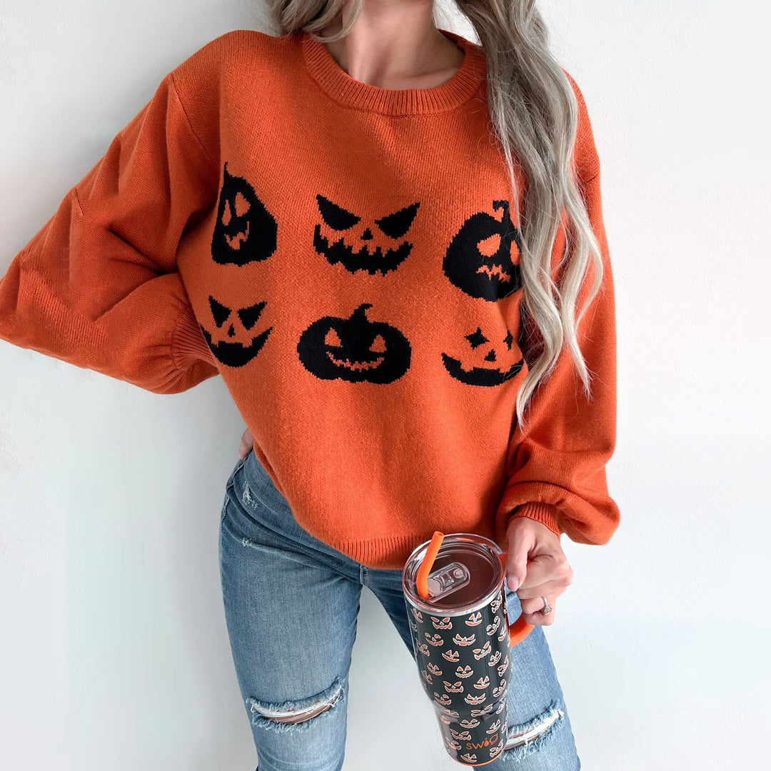 Oversized sweater for women with cheerful Halloween pattern Lune London