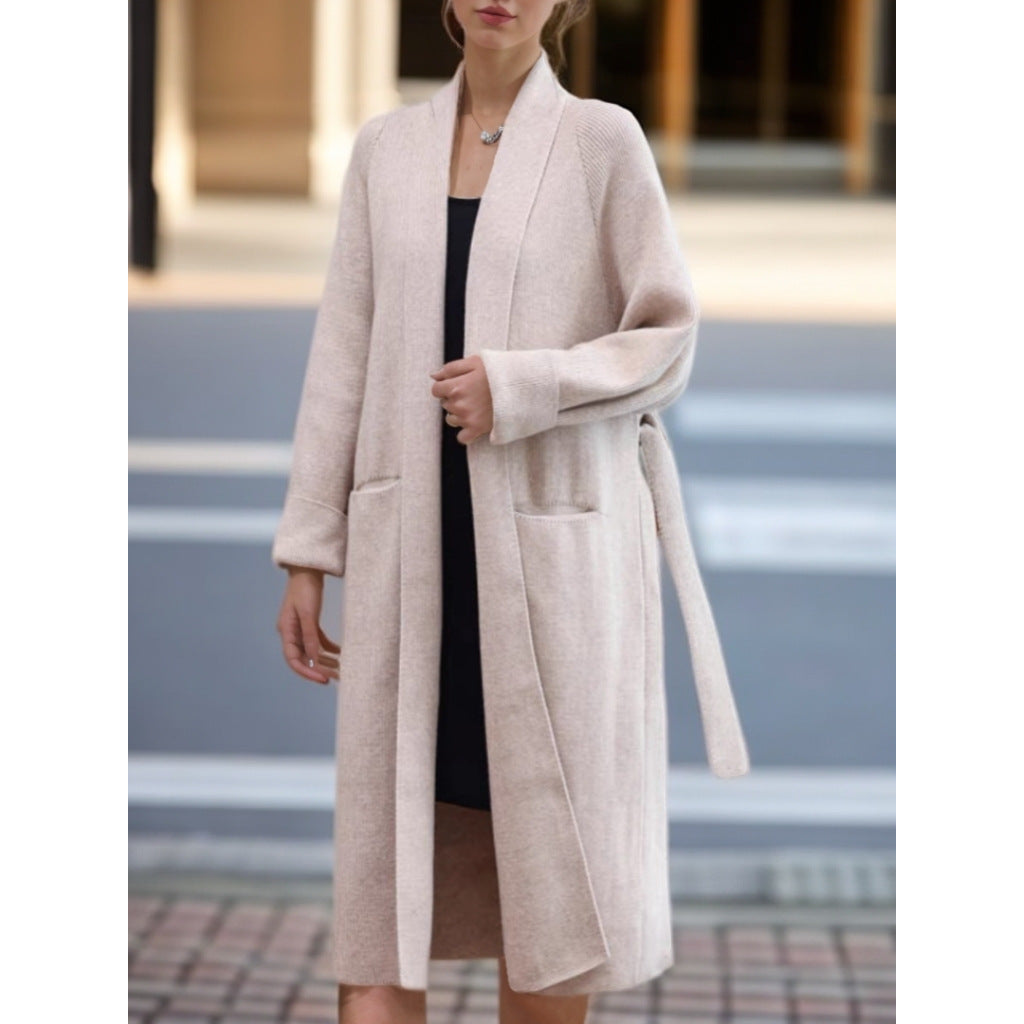 Ladies Long open-knit cardigan with practical pockets Lune London