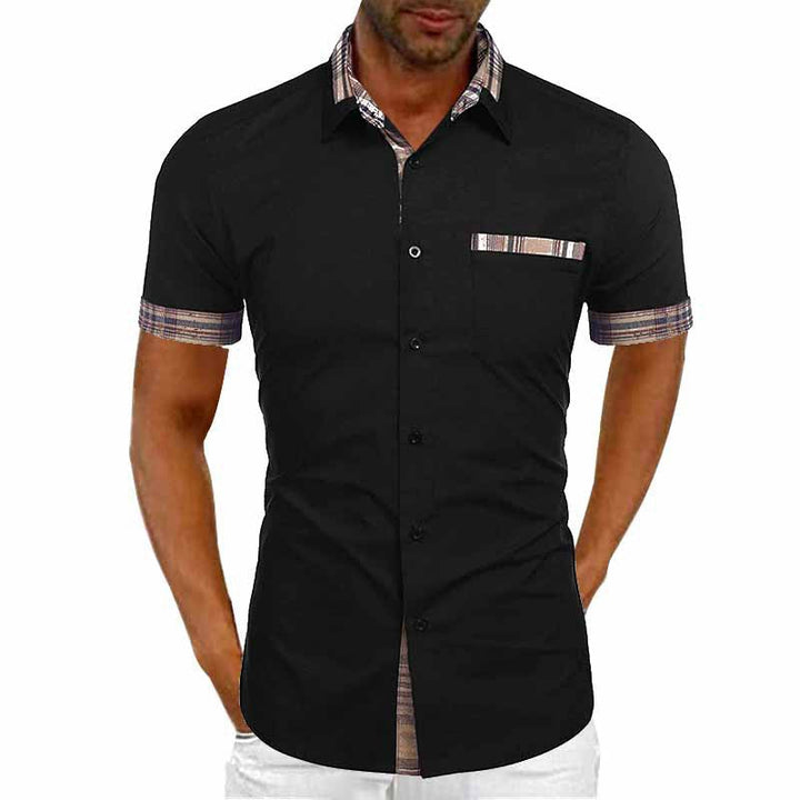 Men's Casual Short Sleeve Button-Up Shirt with Checked Accent Lune London