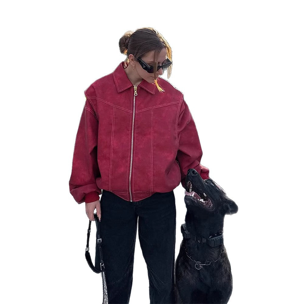 Faux leather jacket for women with voluminous sleeves and a high collar Lune London