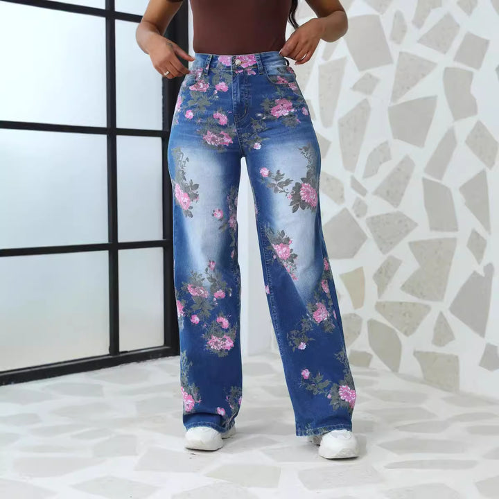 Floral wide-leg jeans for women with a trendy high-waisted design Lune London