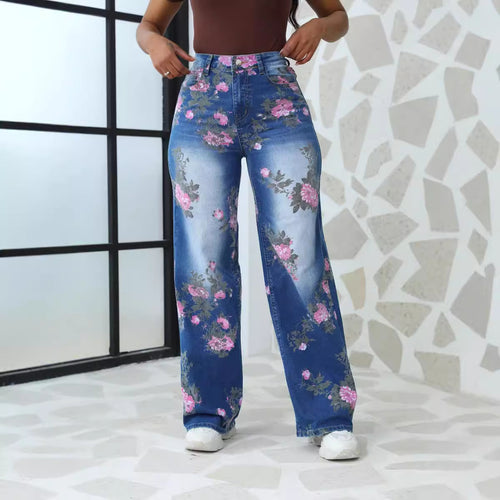 Floral wide-leg jeans for women with a trendy high-waisted design Lune London