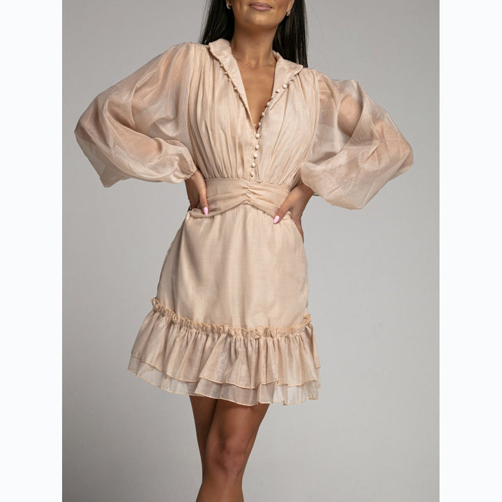 Women's mini dress with voluminous sleeves and sophisticated ruffle design Lune London