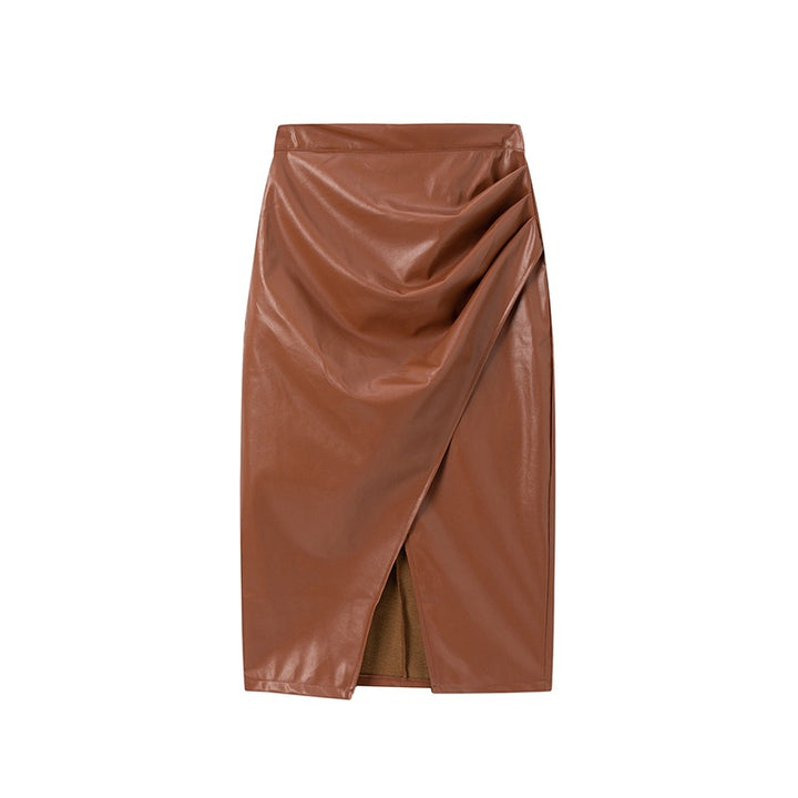 Lune London Draped Midi Skirt in Synthetic Leather for Women