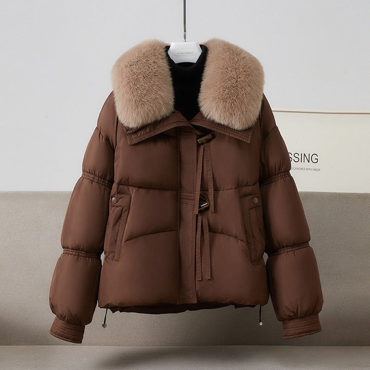 Ladies stylish winter puffer coat with removable faux fur collar Lune London