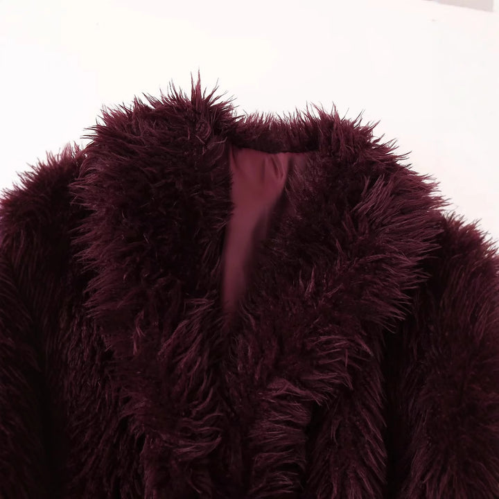 Ladies comfortable faux fur jacket with shawl collar and elegant silhouette Lune London